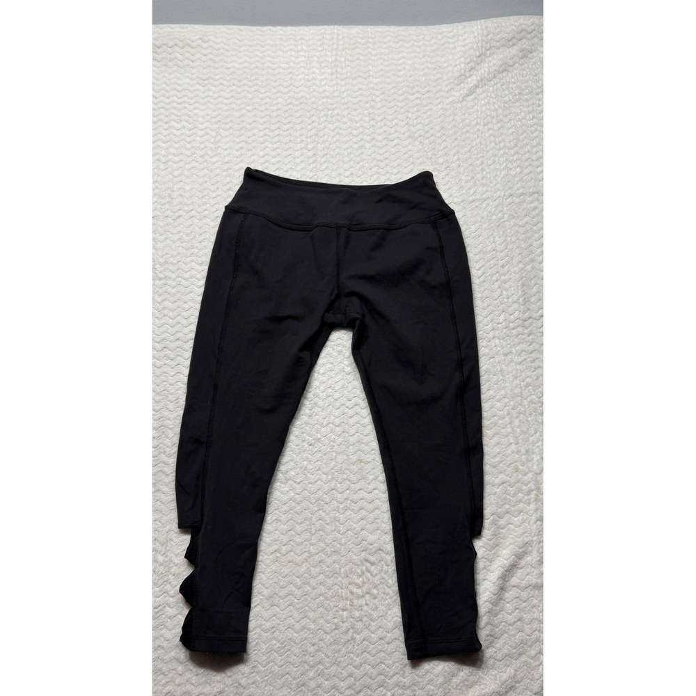 Beyond Yoga Womens Black Scalloped Laser Cut Cropped Leggings Size L
